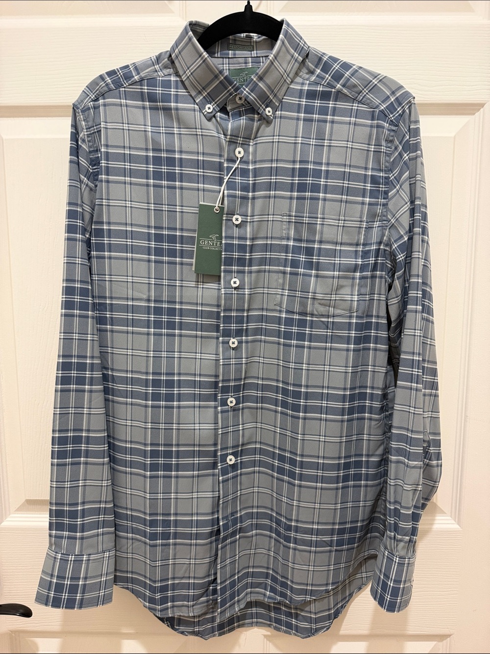 GENTEAL Boulder Sport Performance Steel Blue & Gray Plaid Button-Down Shirt - S